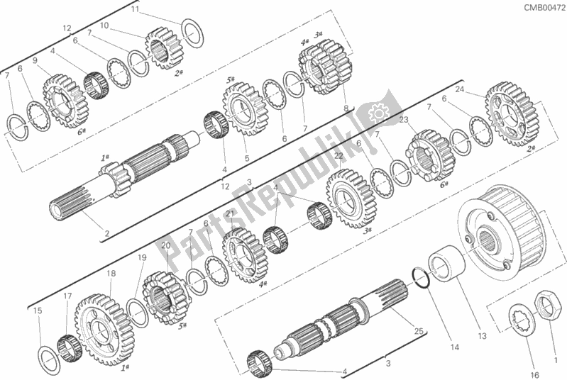 All parts for the Gear Box of the Ducati Diavel Xdiavel Sport Pack Brasil 1260 2017